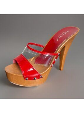 Vintage 90s CHARLES DAVID Womens 37/US 6 Red Platform Heel Sandals Candies Style